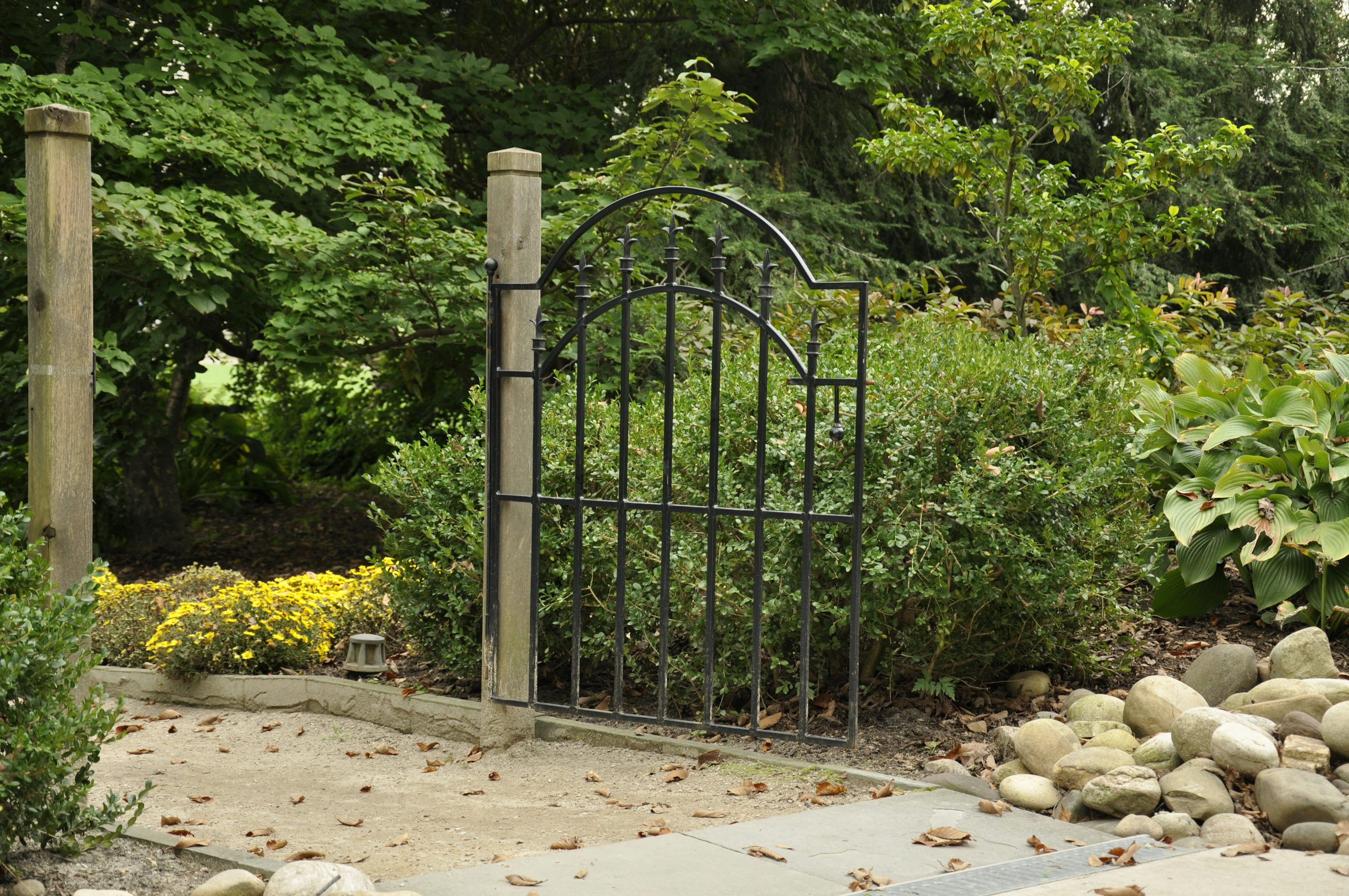 Decorative metal garden gate at a residential property